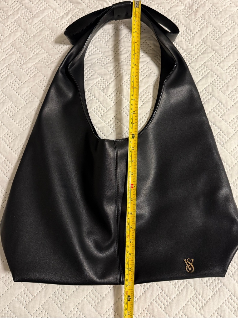 Victoria’s Secret Black Faux Leather Hobo Shoulder Bag Large Tote - Picture 14 of 16